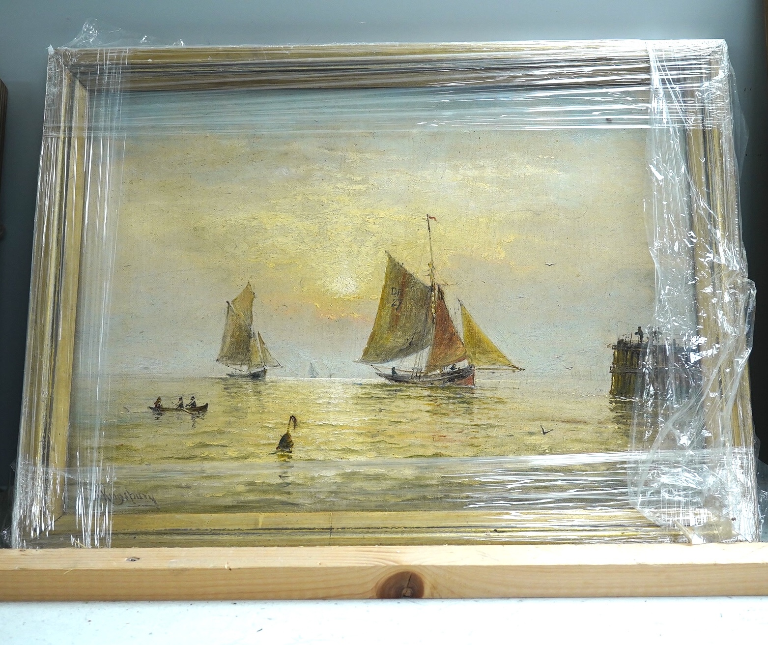 T. U. Kingsbury (1874-1878), oil on canvas, Maritime scene with fishing boats, signed, 24 x 36cm. Condition - fair